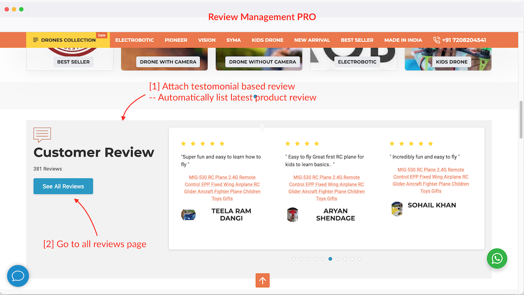 testimonial based review section on opencart home page